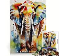 WatercolorPainted Elephant Jigsaw 1000 Pieces for Adults Focus Ability Time Well Spent Interlock Well Xmas Surprise (38x52cm)