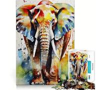 WatercolorPainted Elephant Jigsaw for Teenagers 1000 Pieces Memory Fun Game Smooth Burr Free Surface Birthday Gift Brain Teaser Toy (38x26cm)