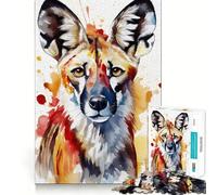 WatercolorPainted Wild Dog 1000 Piece Jigsaw Puzzles Mind Challenge Toy High Precision Die Cut Amusing Challenge for Waiting Time (38x52cm)