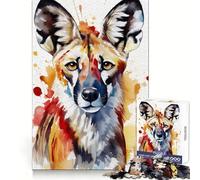 WatercolorPainted Wild Dog 1000 Pieces Puzzles for Teenagers Memory Training Peaceful Escape Flawless Cut Winter Gift (38x26cm)