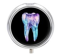 Watercolors Tooth Round Pill Box Organiser 3 Compartment Medicine Case
