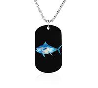 Watercolort Tuna Fish Fashion Memorial Necklaces Printed Titanium Steel Pendant Jewelry Novelty Picture Necklace Dog Tags for Men Women