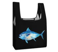 Watercolort Tuna Fish Funny Reusable Grocery Bag Printed Fold-able Shopping Bags Washable Tote Lightweight Storage Pouch with Handle
