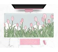 WatercolorTulip Flower Mouse Pads,Extended Gaming Mousepad XXL Kawaii Anime Desk Mat Pink Green Large Full Desk Mouse Pad for Wireless Mouse Keyboard Mat with Stitched Edges 31.5" x15.75