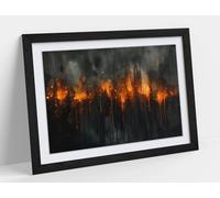 Watercolour abstract painting moody grey and orange Stunning Framed Wall Art Print Picture - A1 - Black Frame