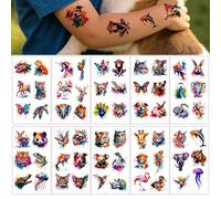 Watercolour Animal Temporary Tattoos For Adults - 60PCS Vibrant Waterproof Art Stickers For Arm & Shoulder, Creative Party Decorations & Unique Birthday Supplies For Teens