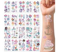 Watercolour Animal Temporary Tattoos for Kids, 20 Sheets Unicorn Tattoo Stickers, Waterproof Fake Tattoos for Girls and Boys, Birthday Party Favors, School Rewards, Arm Shoulder Body Art (Mermaid)