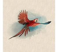 Watercolour Animals Digital Print Design Cotton Rich Linen Look Fabric for Bunting Blinds Craft Quilting Patchwork & Upholstery | Sold Per Panel (Red Parrot)