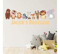 Watercolour Animals Wall Sticker - Animals in a Line Personalised Decal Wall Art (60cm Width x 20cm Height)