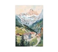 Watercolour Art of The Swiss Alps Canvas Poster Bedroom Decor Landscape Office Room Decor Gift 08x12inch(20x30cm)