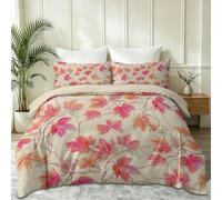 Watercolour Autumn Botanical Maple Leaf Duvet Cover Set, Light Khaki Soft Microfiber Bedding Set, 260 x 220 cm Modern Illustration All Season Quilt Cover with Zipper Closure and 2 Pillowcases