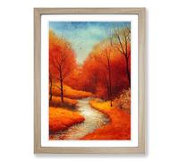 Watercolour Autumn Landscape Vol.1 Framed Print | A2 Oak Framed Wall Art | Ready to Hang | Modern Landscape Picture | Living Room Bedroom Lounge Office