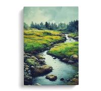 Watercolour Babbling Brook Vol.1 Canvas Print for Living Room Bedroom Home Office Décor, Wall Art Picture Ready to Hang, 30x20 Inch (76x50 cm)