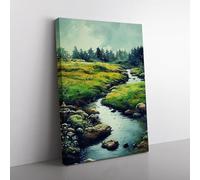 Watercolour Babbling Brook Vol.1 Canvas Wall Art Print Ready to Hang, Framed Picture for Living Room Bedroom Home Office Décor, 76x50 cm (30x20 Inch)