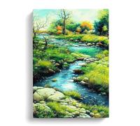 Watercolour Babbling Brook Vol.2 Canvas Print for Living Room Bedroom Home Office Décor, Wall Art Picture Ready to Hang, 30x20 Inch (76x50 cm)