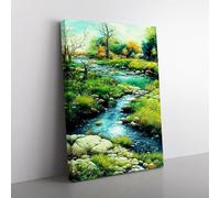 Watercolour Babbling Brook Vol.2 Canvas Wall Art Print Ready to Hang, Framed Picture for Living Room Bedroom Home Office Décor, 76x50 cm (30x20 Inch)