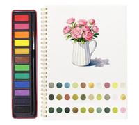 watercolour Beginner-Friendly Book with 12 Colours Paint Set, Portable Work Book for Children and Adults
