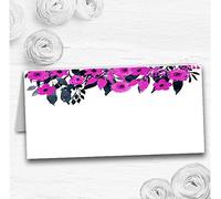 Watercolour Black & Hot Pink Floral Header Wedding Table Name Place Cards