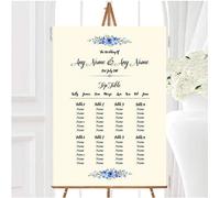 Watercolour Blue Floral Rustic Personalised Wedding Seating Table Plan