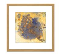 Watercolour Blue Yellow Drips 8X8 Inch Square Wooden Framed Wall Art Print Picture with Mount Artery8 Light Oak One Size
