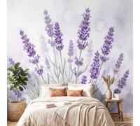 Watercolour Botanical Wall Murals Lilac 400 x 280 cm Wallpapers | Romantic Floral Lavender Non-Woven HD Art Print Photo Wallpaper, Living Room Kitchen Dining Room Bedroom Kids Room