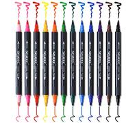 Watercolour Brush Pen Set,SAYEEC 12 Colours Dual Tip Brush Pens with Fineliner Tip Art Marker Soft Flexible Tip Durable Create Watercolor Effect - Best for Adult Coloring Book/Manga/Comic/Calligraphy