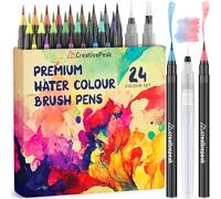 Watercolour Brush Pens - 24 Vibrant Colouring Pens & 2 Blending Brushes - Premium Quality Art Supplies Featuring Soft, Real Tip -