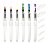 Watercolour Brush Pens Set, 6 Pcs Refillable Water Brushes with Fine, Medium & Flat Tips - Leak-Proof & Portable for Painting, Calligraphy & Sketching - Art Supplies for Students & Hobbyists