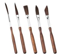 Watercolour Brush Set, 5 Synthetic Squirrel Hair Paint Brushes with Round, Flat, Cat’s Tongue and Dagger Shapes, Short Handle Artist Brushes for Watercolour, Gouache and Ink