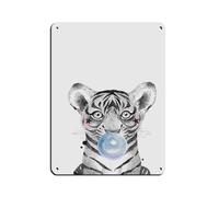 Watercolour Bubble Baby Tiger Cute Prin Tin Sign Vintage Metal Pub Club Cafe Bar Home Wall Art Decoration Poster Retro 12x16inch(30x40cm)