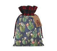 Watercolour Cactus Print Christmas Imitation Burlap Gift Bag With Drawstring And Gift Tag,For Wrapping Candies
