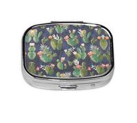 Watercolour Cactus Print Pill Box, 2 Large Compartmensts to Moistureproof Portable Pill Box Organiser for Travel