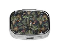 Watercolour Cactus Print Pill Case Portable Square Pill Box with 2 Compartments,for Purse Pill Box Travel Bag
