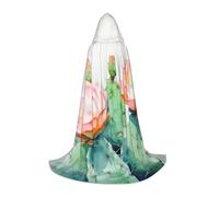 Watercolour Cactus3 Print Hooded Robe Adult Wizard Robes Monk Priest Cloak Halloween Cosplay Knight Hood Cape, Black, S