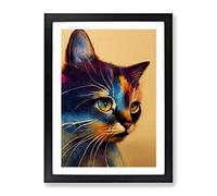 Watercolour Cat No.1 Framed Print for Living Room Bedroom Home Office Décor, Wall Art Picture Ready to Hang, Black A4 Frame (34 x 25 cm)
