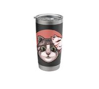 Watercolour Cat with Kitsune Mask Nine-Tail Fox Stainless Steel Insulated Tumbler