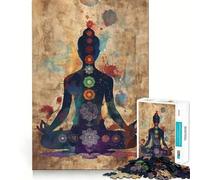 Watercolour Chakras Jigsaw Puzzles 1000 Mental Focus Game No Gap Tight Fitting Design Interactive Brain Challenge for Home (50x75cm)