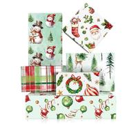 Watercolour Christmas Wrapping Paper - 6 Large Sheets, Woodland Santa Snowman Reindeer Stocking Designs, Folded Gift Wrap for Christmas Presents & Festive Holiday Crafts,20 x 27 Inch
