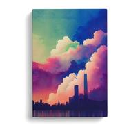 Watercolour City Skyline Clouds Canvas Wall Art Print 30x20 Inch