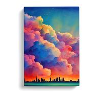 Watercolour City Skyline Clouds No.5 Canvas Print | Gallery Wrapped 30mm Frame Wall Art | 30x20 inches | Ready to Hang | Modern Cityscape Picture | Living Room Bedroom Lounge Office
