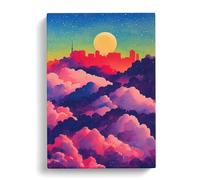 Watercolour City Skyline Clouds No.6 Canvas Print | Gallery Wrapped 30mm Frame Wall Art | 30x20 inches | Ready to Hang | Modern Cityscape Picture | Living Room Bedroom Lounge Office