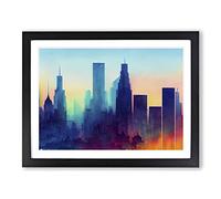 Watercolour City Skyline Vol.4 Abstract Framed Print | A2 Black Framed Wall Art | Ready to Hang | Abstract Cityscape Picture | Living Room Bedroom Lounge Office