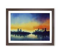 Watercolour City Skyline Vol.5 Abstract Framed Print | A3 Walnut Framed Wall Art | Ready to Hang | Abstract Cityscape Picture | Living Room Bedroom Lounge Office