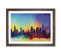 Watercolour City Skyline Vol.7 Abstract Framed Print | A2 Walnut Framed Wall Art | Ready to Hang | Abstract Cityscape Picture | Living Room Bedroom Lounge Office