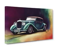 Watercolour Classic Car Canvas Print | Gallery Wrapped 30mm Frame Wall Art | 30x20 inches | Ready to Hang | Classic Vehicles Picture | Living Room Bedroom Lounge Office