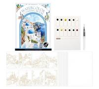 Watercolour Colouring Book Complete Set - Colouring Paper and Stationery Accessories | Children's Watercolour Colouring Book - For Girls Teenagers Adults Hobby School Travel