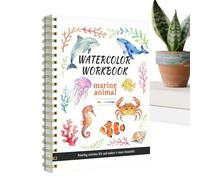 Watercolour Colouring Book - Spiral Bound Painting Workbook | Marine Life Step By Step Guide Double Line Practice | Smooth Paper Colour By Number Art Supplies | For Beginners Kids Adults School Home