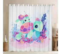 Watercolour Coral Window Treatments Drapes Decor For Bedroom Ocean Animal Tortoise Window Curtains 2 Panel Sets 46 x 54 Inch Kawaii Turtle Blackout Curtains Dreamy Aesthetic Decor