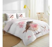 Watercolour, Cosy, Playful Duvet Cover Set, Robin, Daisy Umbrella, Rain Drops Bedding with Hidden Zipper & 4 Corner Ties, Soft Brushed Microfiber Quilt Cover 90" x 90" (230 x 230 cm)