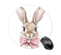 Watercolour Cute Bunny Rabbit with Pink Bow Mousepad Round Computer Mousepad Waterproof Gaming Mousepads with Non-Slip Rubber Base Mousepads Mousemat for Laptop Office 20 CM
